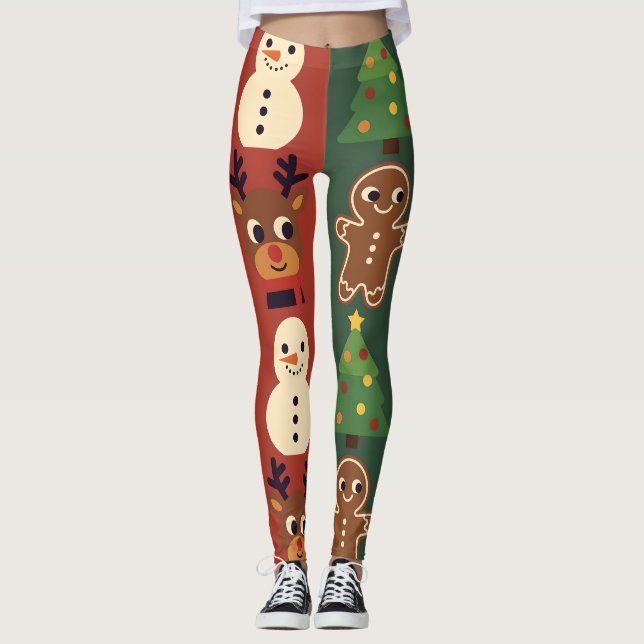 Festive Retro Christmas Icons Leggings (Anverso)