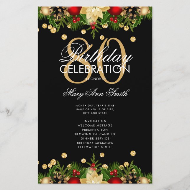 Festividad 80º Programa de Fiesta de Cumpleaños Or (Frente)