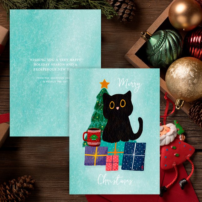 Festividad Azul Feliz Navidad Café gato negro (Subido por el creador)