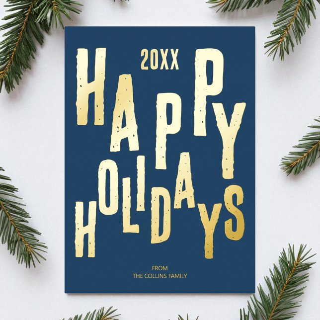 Festividad azul moderna Felices Navidades (Modern Blue Festive Happy Holidays Christmas Foil Holiday Card)