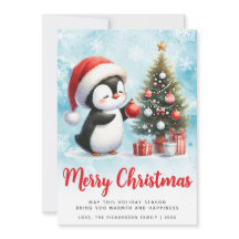 Festividad azul y pingüino rojo Feliz Navidad