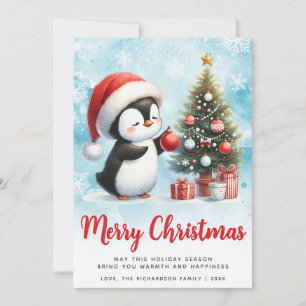 Festividad azul y pingüino rojo Feliz Navidad
