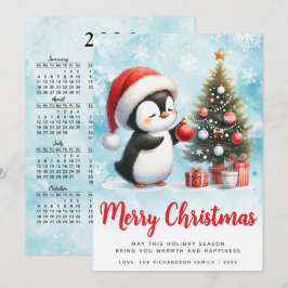 Festividad azul y pingüino rojo Feliz Navidad