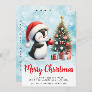Festividad azul y pingüino rojo Feliz Navidad