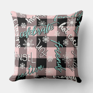 Festividad de copo de nieve rosa/rojo y almohada n