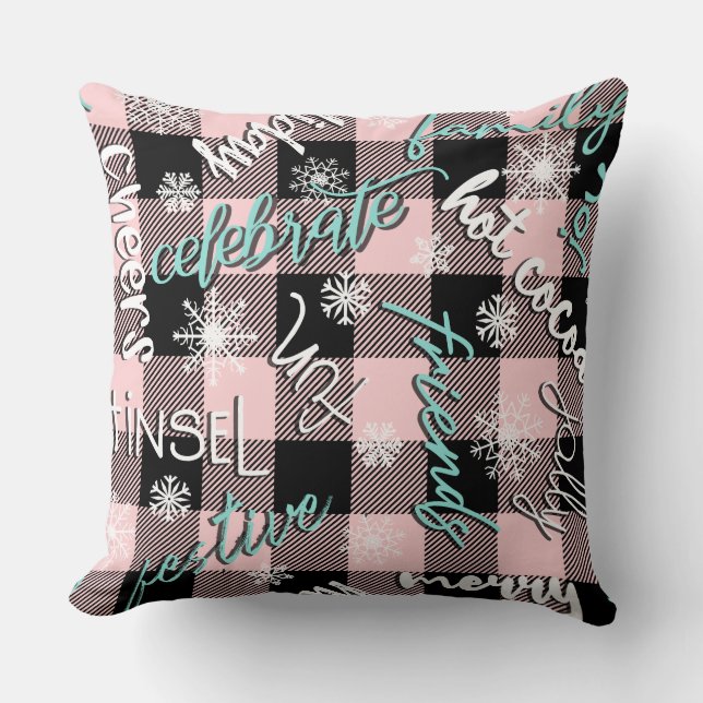 Festividad de copo de nieve rosa/rojo y almohada n (Anverso)