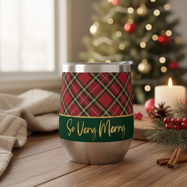 Festividad De La Plata Roja Muy Feliz (Festive Red Plaid So Very Merry Holiday Thermal Wine Tumbler)