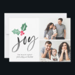 Festividad del guión de broche de alegría | Tarjet<br><div class="desc">Esta tarjeta de collage de fotos de Holiday es simplemente elegante y hace una declaración audaz con su simplicidad y sentimiento. El diseño es minimalista y artístico, con alegría inscrita en la escritura de pincel, y presenta en la parte posterior un patrón de trazos de pincel acuarela pintados a mano...</div>