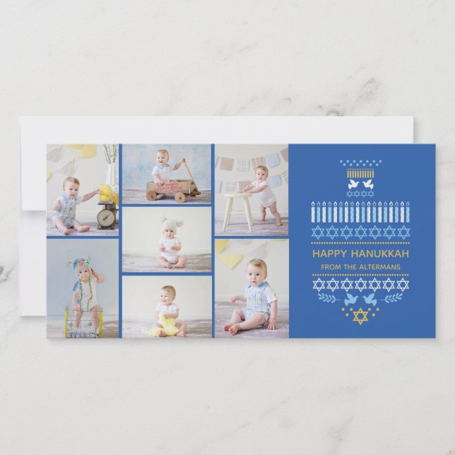 Festividad Dreidel Icons Collage Tarjeta fotográfi (Anverso)