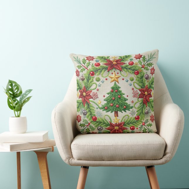 Festividad en Cojín decorativo de Navidades bordad (Silla)