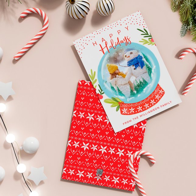Festividad feliz en invierno tarjeta de foto de Gl (Happy Holiday Festive Winter Snow Globe Photo Card)