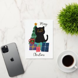 Festividad Feliz Navidad Cute Negro Cat Café Arte
