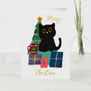 Festividad Feliz Navidad Cute Negro Cat Café Arte