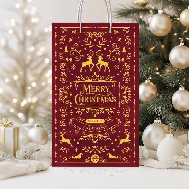 Festividad Feliz Navidad Feria Roja Bolsa de regal (Merry Christmas Red Classic Pattern Gift Bag)