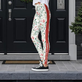 Festividad Feliz Navidad Red Holly Berries Legging