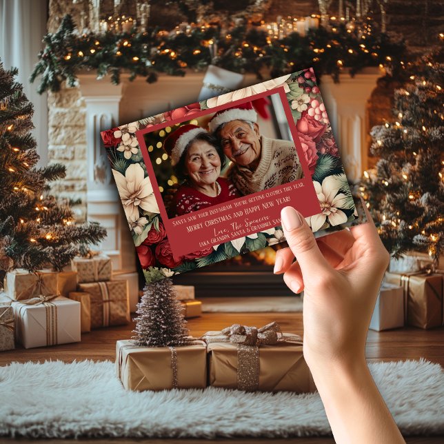 Festividad festividad con tarjeta floral para Navi (Classic Christmas Floral Holiday  Photo Christmas Card)