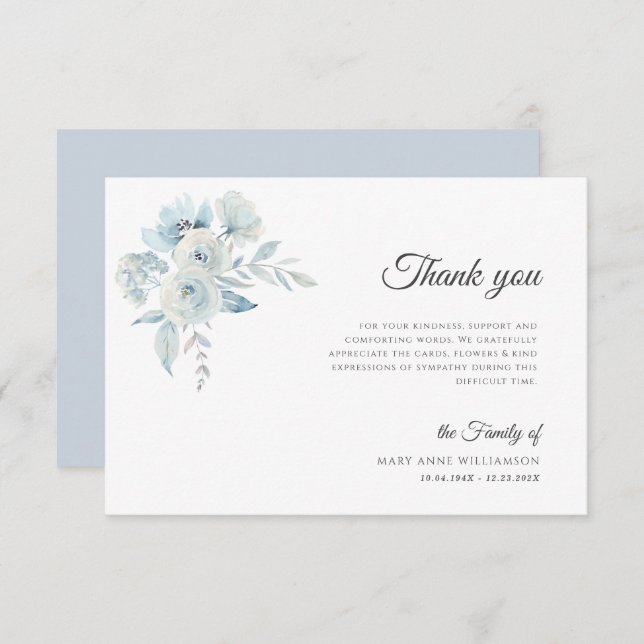 festividad floral azul claro tarjetas de agradecim (Anverso / Reverso)