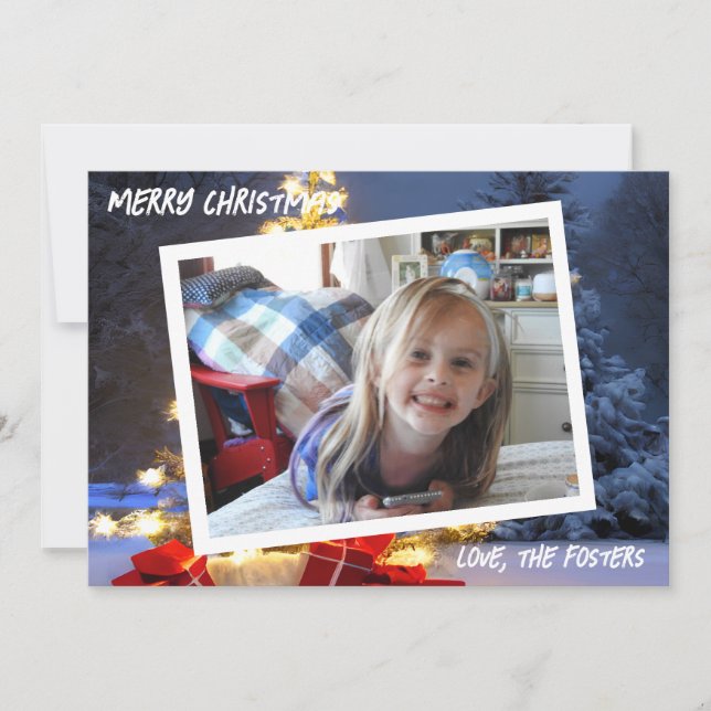 Festividad fotográfica de árbol de Navidad azul y  (Anverso)