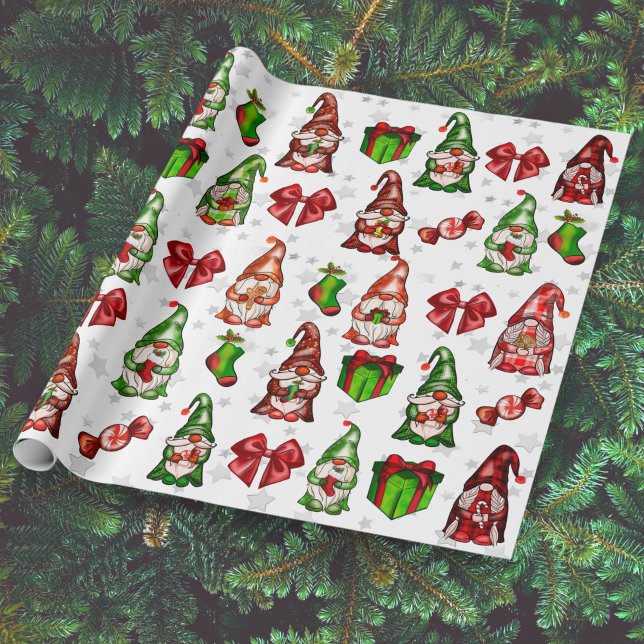 Festividad Gnomes Estrellas Plateadas Papel de env (Subido por el creador)