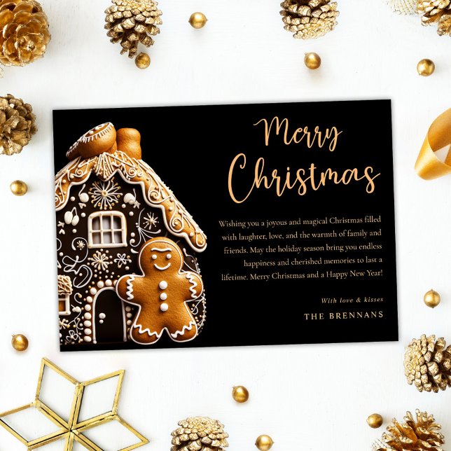 Festividad Gold Gingerbread Feliz Navidad (Festive Gold Gingerbread Merry Christmas Holiday Card)