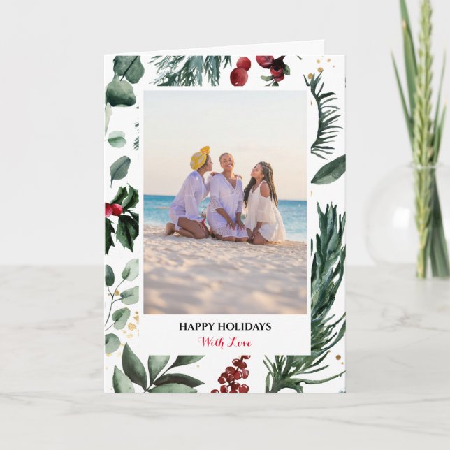 Festividad Green Pine Bough Berry Feliz Navidad (Anverso)