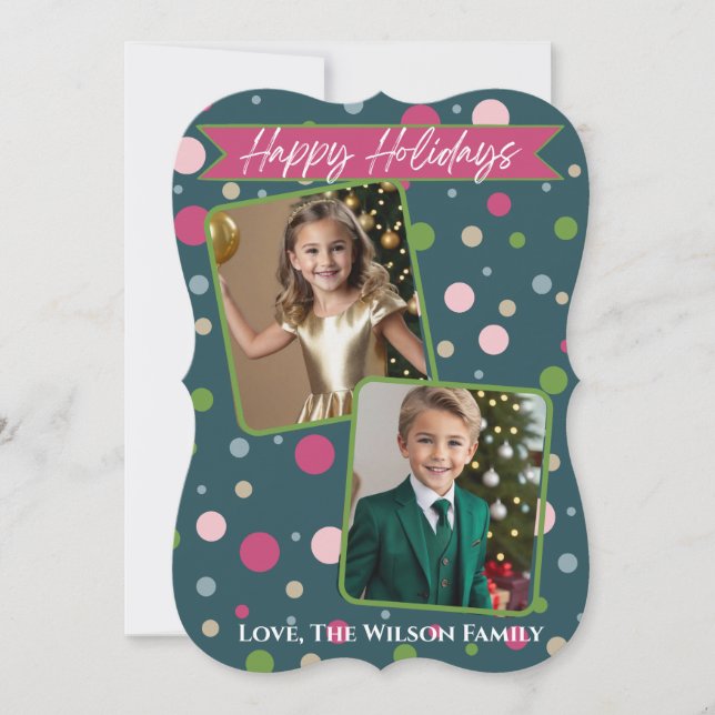 Festividad Green Polka Dot Photo (2) Tarjeta de va (Anverso)