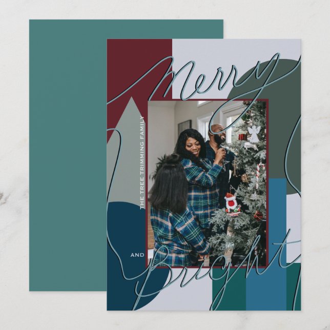 Festividad moderna Merry Bright Blues Photo Geo (Anverso / Reverso)