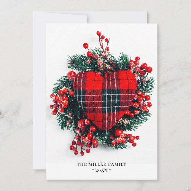 Festividad navidad Red Tartan Heart Photo (Anverso)