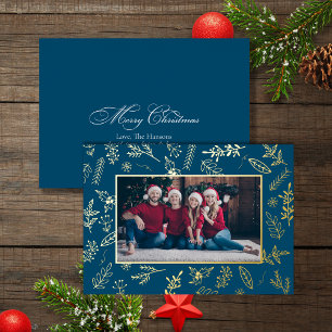 Festividad Navidades de oro azul tarjeta de foto p