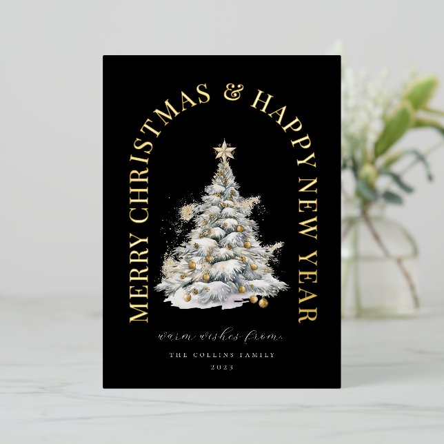 Festividad nevada árbol de Navidad moderno negro (Anverso de pie)