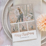 Festividad para los Navidades de fotografía modern<br><div class="desc">Envíe los deseos de navidades de familia y amigos con este collage de fotos de familia simplista tarjeta de vacaciones de Relieve metalizado de oro real! Diseño con 4 fotos. Simplemente personalizar usando la plantilla proporcionada, todos los estilos de fuente, color y tamaño se pueden cambiar haciendo clic en el...</div>