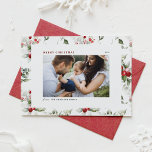 Festividad Patrón Holly Feliz Fotos de Navidad<br><div class="desc">Feliz Navidad! Envíe sus cálidos saludos a la familia y amigos con esta tarjeta de foto navideña de personalizable. Tiene un patrón de acuarela en un fondo verde oscuro. Personalice agregando sus detalles. Esta tarjeta de Navidades botánicos está disponible en otros colores y cartón.</div>