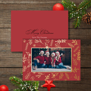 Festividad Red Gold Navidades Botánicos Tarjeta fo