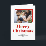 Festividad Roja Audaz Tipografía Feliz Navidad<br><div class="desc">Feliz Navidad! Envíe saludos festivos esta temporada de Navidades con esta tarjeta de Navidades de fotos de personalizable. Presenta tipografía en negrita roja y patrón de pinstripes. Personalice agregando una foto,  nombres,  año y otros detalles. Esta moderna tarjeta de Navidades de tipografía está disponible en otros materiales.</div>