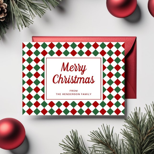 Festividad Verde Rojo Chequeado Feliz Navidad (Festive Red Green Checked Merry Christmas Holiday Card)