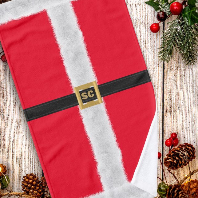 Festividades de los Monogramas de Red Santa Claus  (A red and white Santa suit inspired hand towel with space for your initials)