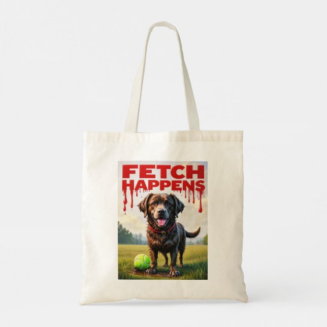 Fetch Happens Perro humorístico bolsa de tote fang (Reverso)