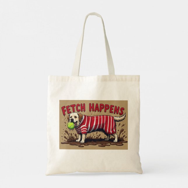 Fetch Happens Perro humorístico bolsa de tote fang (Reverso)