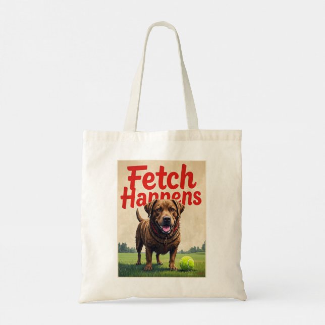 Fetch Happens Perro humorístico bolsa de tote fang (Reverso)