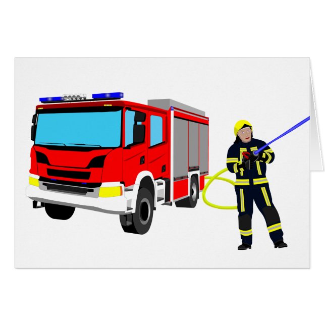 Feuerwehrmann und Löschfahrzeug (Anverso (Horizontal))