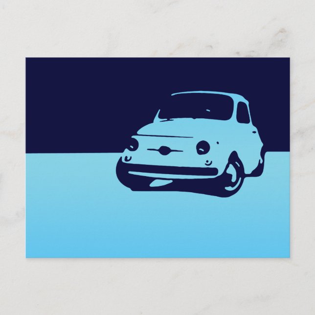 Fiat 500, 1959 - Dejar azul en la postal oscura (Anverso)