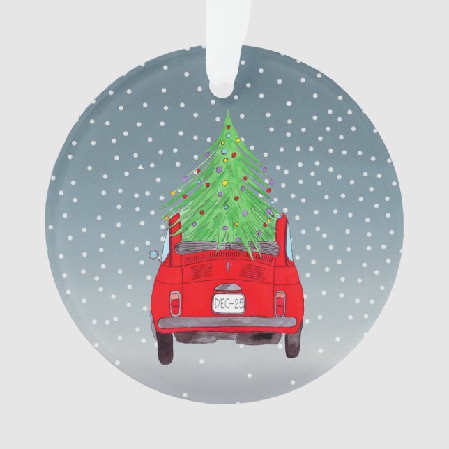 Fiat 500 con adorno acuarela de árbol de Navidad (Anverso)