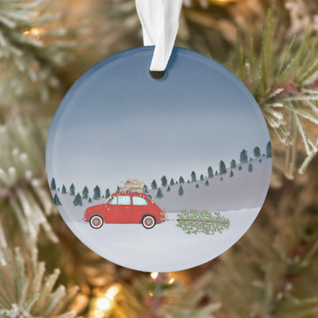 "Fiat 500 con adorno acuarela de árbol de Navidad (Árbol)