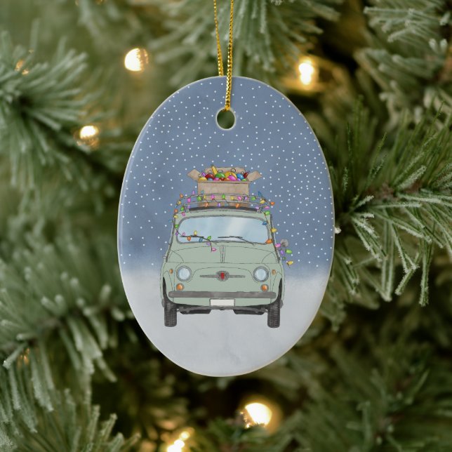Fiat 500 con Navidades regalos Ornamento cerámico (Árbol)