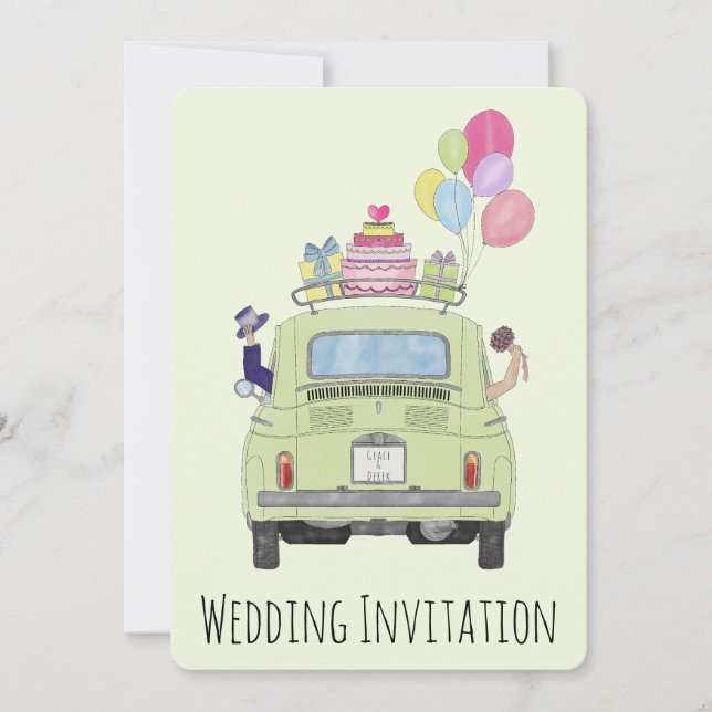 Fiat 500 Invitación de matrimonio de pareja en aut (Anverso)