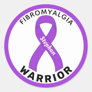 Fibromialgia Warrior Ribbon Pegatina de Ronda Blan