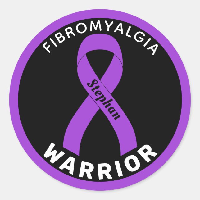 Fibromialgia Warrior Ribbon Pegatina de Ronda Negr (Anverso)