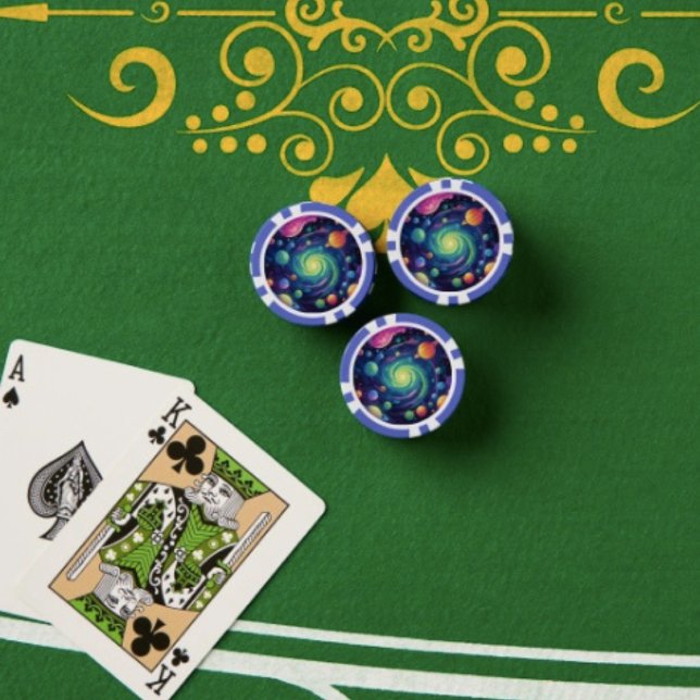 Ficha de póquer de giro planetario (Space Poker Chips  Full colour graphics textured surface easy stacking 9 vibrant colours.)