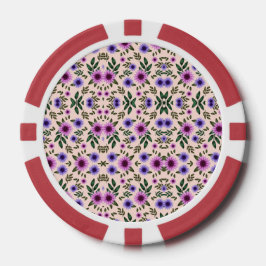 Ficha de póquer roja con patrón floral