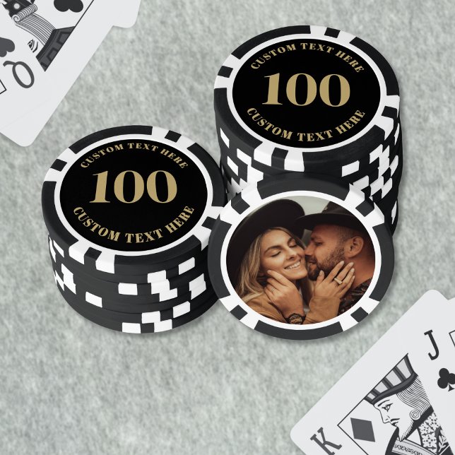 Ficha negra dorada 100 numerada (Photo Black Gold 100 Numbered Poker Chips)